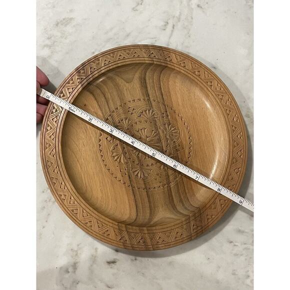Vintage Bohemian Hand Carved Wooden Plate 7" - Marked/signed olive tree? - Picture 2 of 8